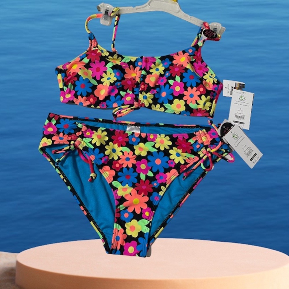 No Boundaries bright floral bikini high leg L (11-13) NWT